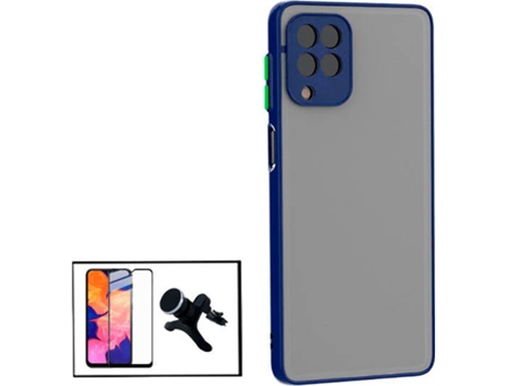 Kit Funda Antichoque, Película 5D Full Cover y Soporte Magnético de Coche L Safe Driving Samsung Galaxy A12 PHONECARE Azul