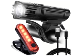 Juego de luces para bicicleta, superbrillantes, 2 pilas recargables, resistentes al agua y a la suciedad, color negro Yizhood