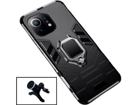 Kit Carcasa y Soporte Magnético Auto Reforzado Xiaomi Mi 11 Lite 5G PHONECARE Military Defender Negro