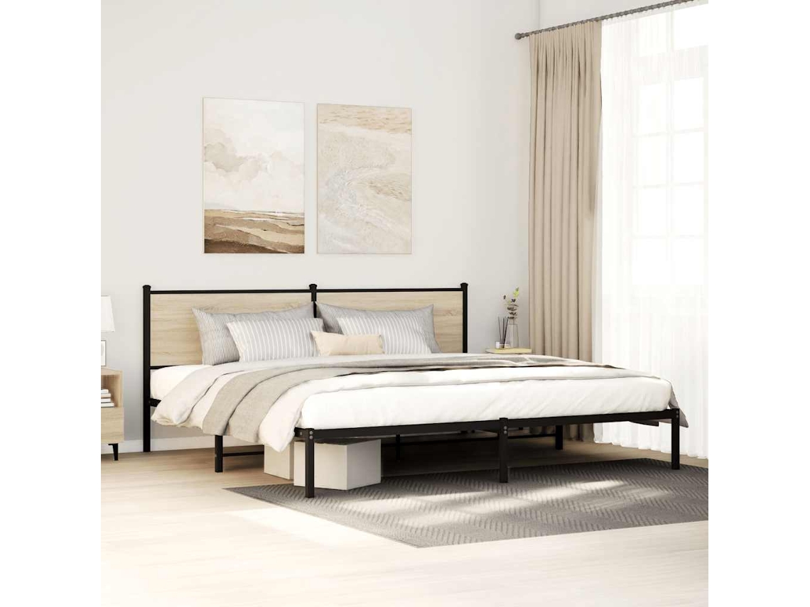 Estructura De Cama Sin Colchón Metal Roble Sonoma 193x203 Cm