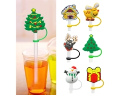 Tapas de pajitas navideñas: pajitas de silicona de 10 piezas para pajitas de 8 mm, reutilizables y portátiles JEIIBRZUI