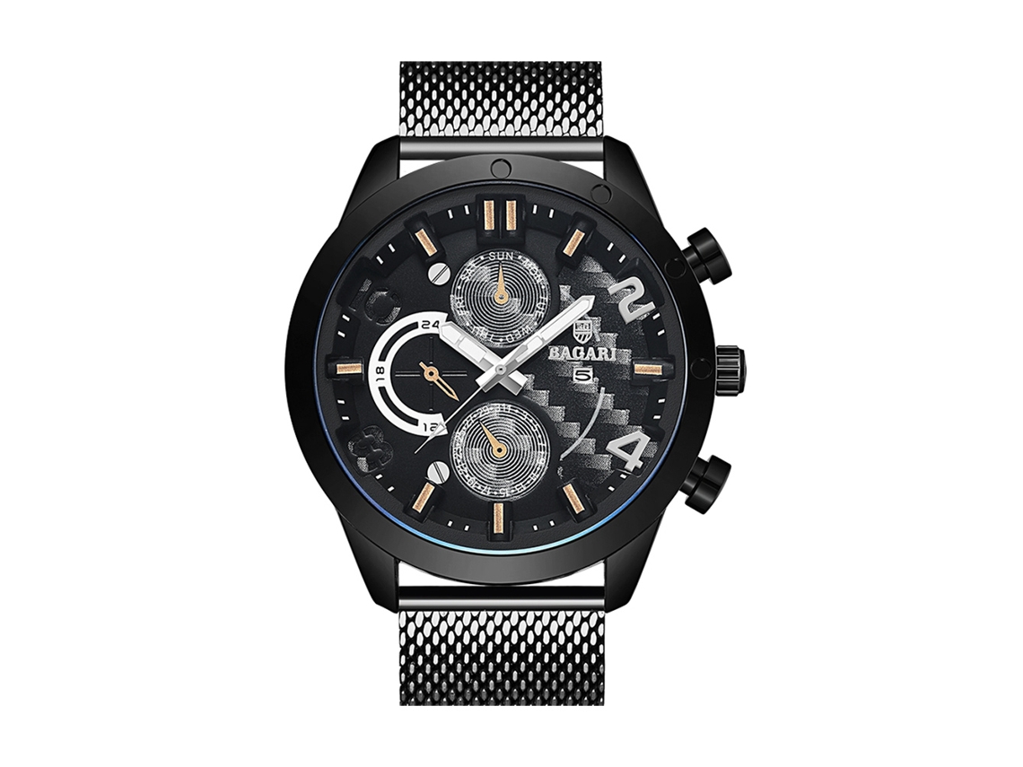 Reloj Deportivo Hombre De Metal Fashion Con Movimiento De Cuarzo Impermeable Bagari (negrooro)