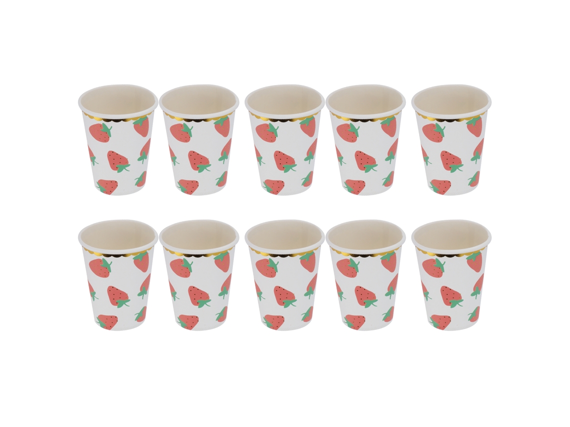 Juego De Vajilla Desechable De Papel Con Estampado De Fresas Para Fiestas, 10 Piezas.