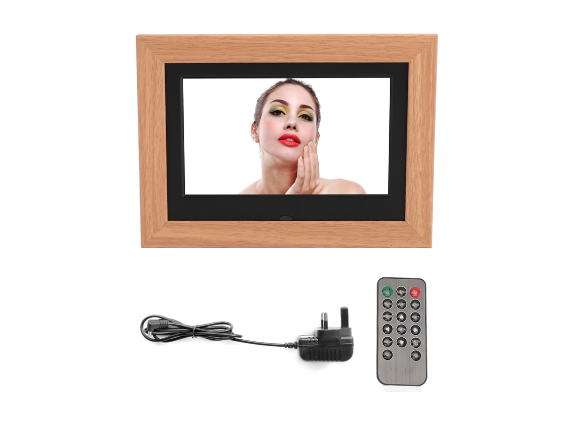 Quadro Digital De Fotos De Madeira 7 Polegadas Ips Hd Com Controle Remoto Smart Multifuncional Para Casa