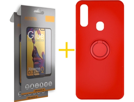 Carcasa + 2 Protectores de Pantalla para Samsung Galaxy A20e ACCETEL Rojo