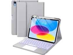 Funda con teclado Viewleaf para iPad de 11.ª y 10.ª generación, estilo folio, con teclado retroiluminado desmontable, trackpad y portalápices (gris)