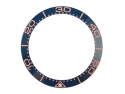 Inserto De Bisel De Cerámica De Repuesto Para Reloj De 38 Mm Con Base Azul Y Dígitos En Oro Rosa.
