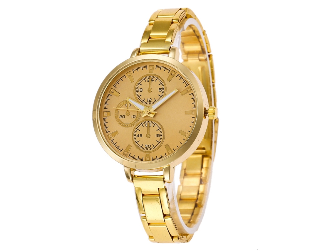 Reloj De Pulsera Analógico De Cuarzo Redondo, Moderno, Unisex, Color Dorado.