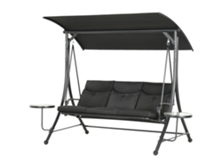 Columpio Jardín 3 Plazas Toldo Ajustable 278x135x177cm Negro
