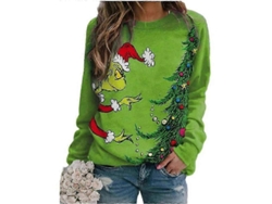 Moletom De Mulher Com Estampa Do Grinch De Natal Com Manga Longa, Gola Redonda, Casual, Solto, Tamanho S-3xl, Verde