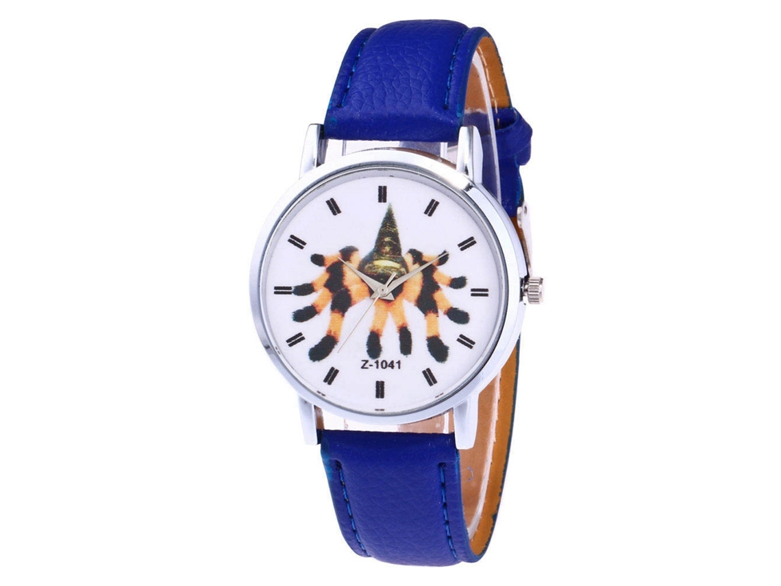Reloj De Estudiante Para Mujer Zhoulianfa Con Correa De Piel Sintética Y Estampado De Araña Azul.