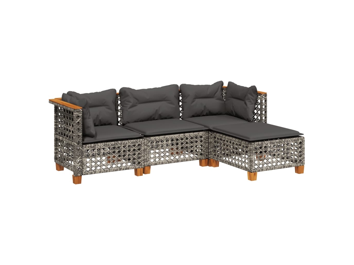 Maison Exclusive - Set De Sofás De Jardín 4 Pzas Y Cojines Ratán Sintético Gris