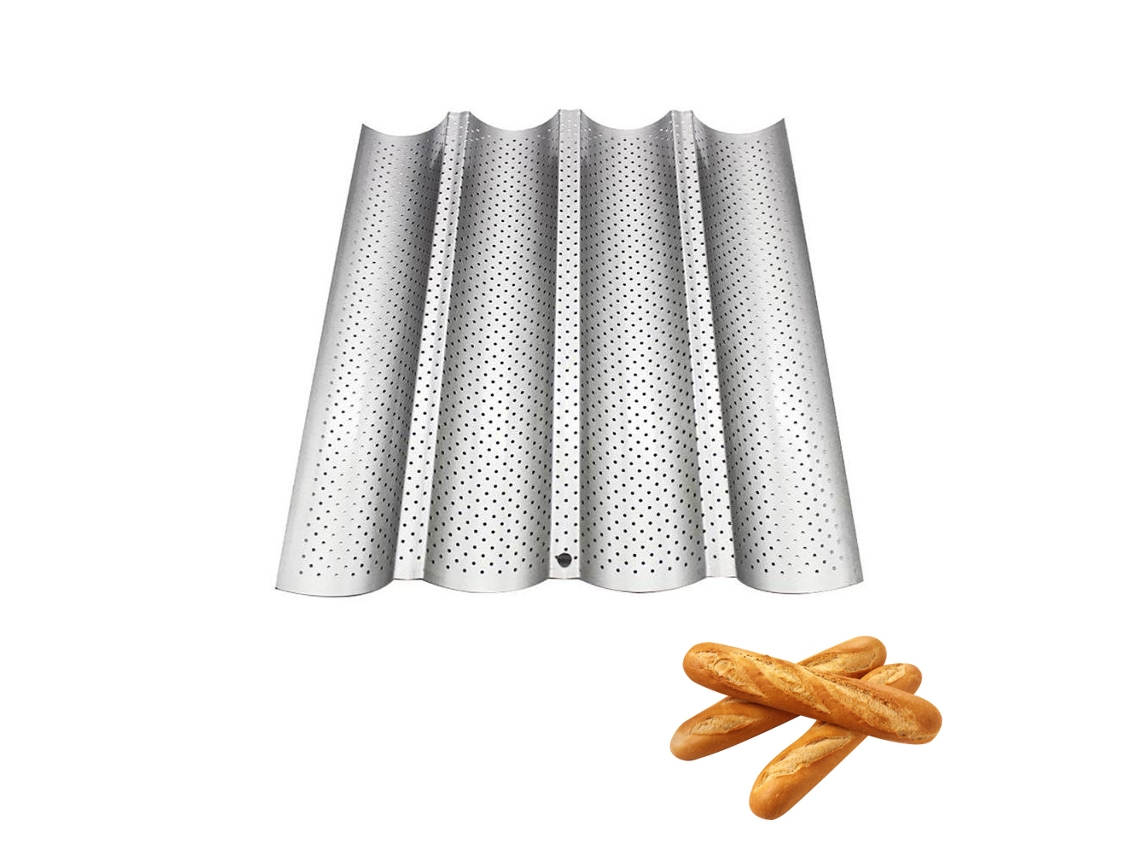 Bandeja De Horno Antiadherente Con Agujeros Para Pan Francés, Molde De Acero Al Carbono Para Hornear Baguettes.
