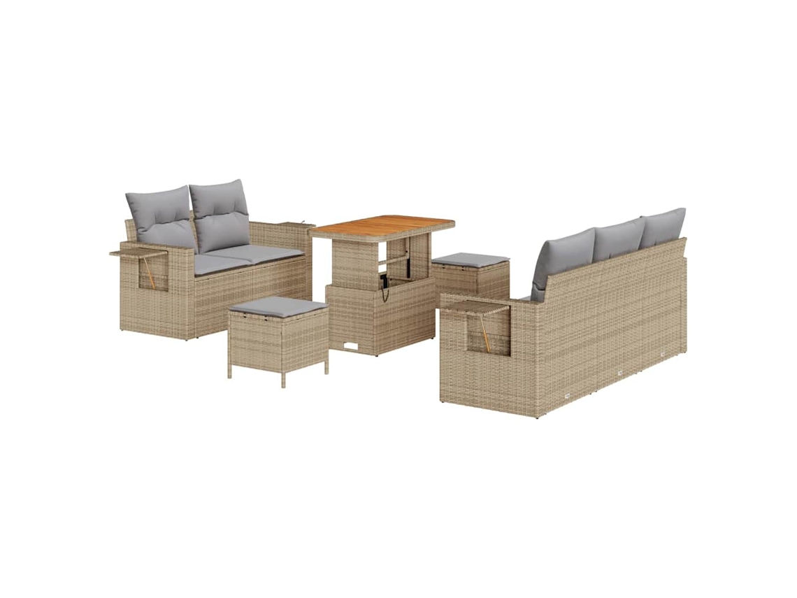 Maison Exclusive - Conjunto de sofás de jardín de mimbre de 10 piezas en beige y gris claro.