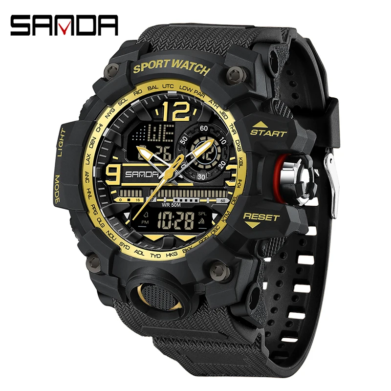 Reloj Deportivo Para Hombre (dorado), Con Pantalla Doble Digital De Cuarzo Led, Resistente A Golpes Y Al Agua.