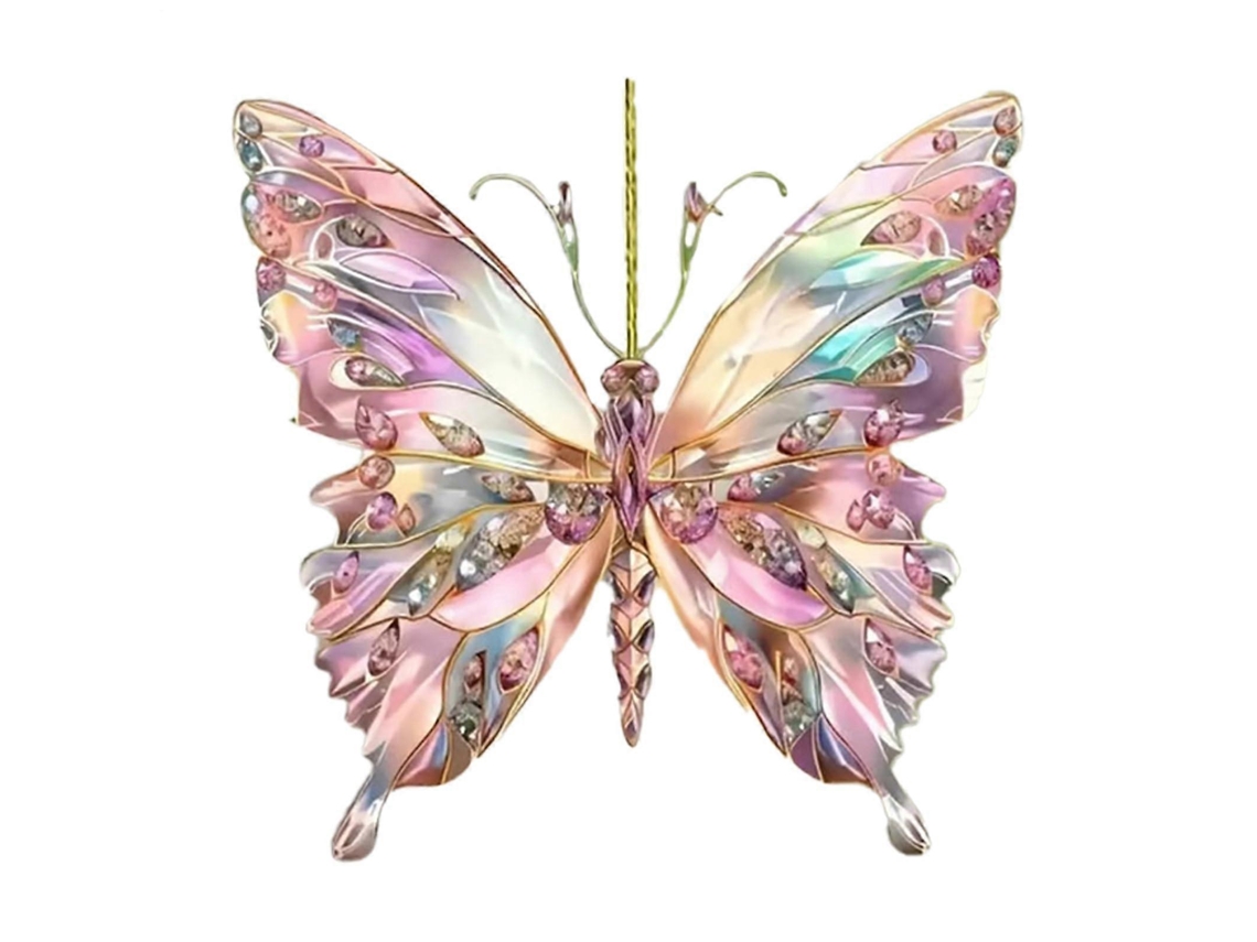 Mariposas de cristal acrílico 2D para atrapar el sol | Adorno prismático rosa arcoíris para ventana, jardín, decoración del hogar y fiestas