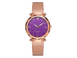 Reloj De Mujer Con Correa De Malla De Aleación Y Números Arábigos, Reloj De Cuarzo Morado
