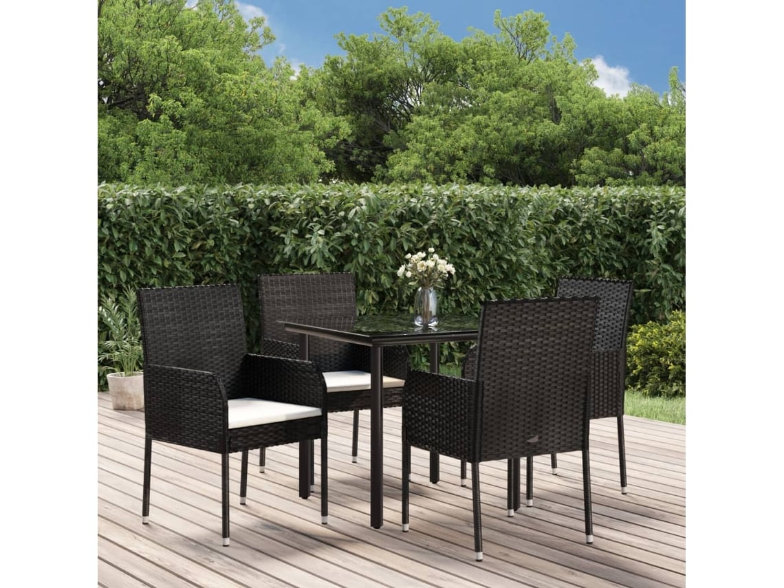 Juego de comedor de jardín de 5 piezas con cojines de mimbre negros de DKD Home Decor
