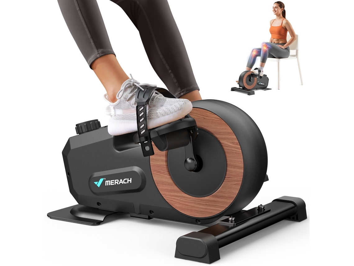 Mini Bicicleta Elíptica 2 en 1 MERACH, 8 Niveles de Resistencia Magnética,  LCD, Base Antideslizante, Diseño Compacto, Silenciosa y Suave, Negro