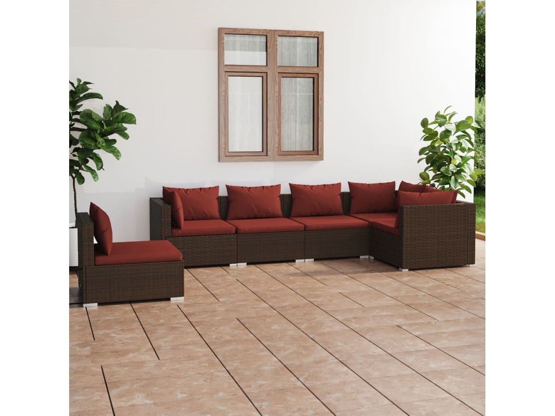 Conjunto de jardín DKD Home Decor de 6 piezas con cojines de mimbre marrón
