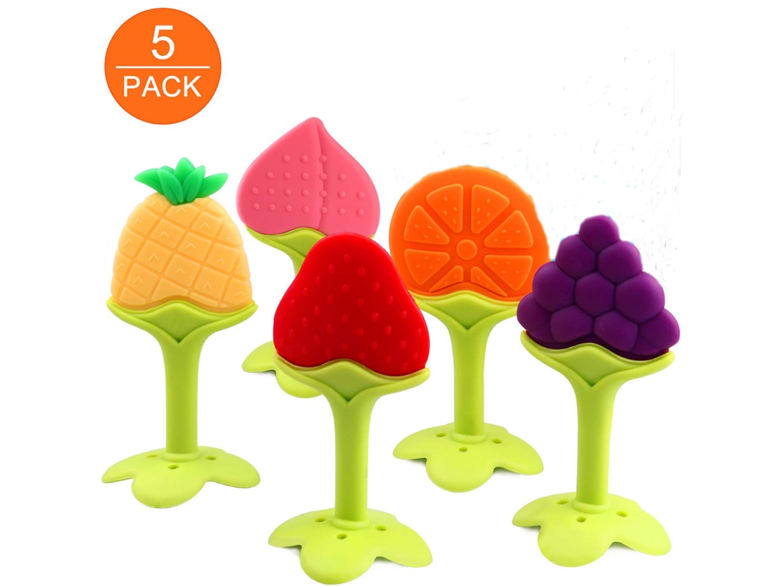 Brinquedos de Dentição Pacote com 5 Conjunto Chaves Infantil Livre Bpa Congelador Orgânico Natural Seguro para Bebês e Criança