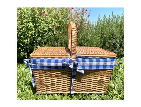 Cesta Piquenique en Vime ALOP Tapa Rasa Tecido Xadrez Azul/Blanco 40 cm