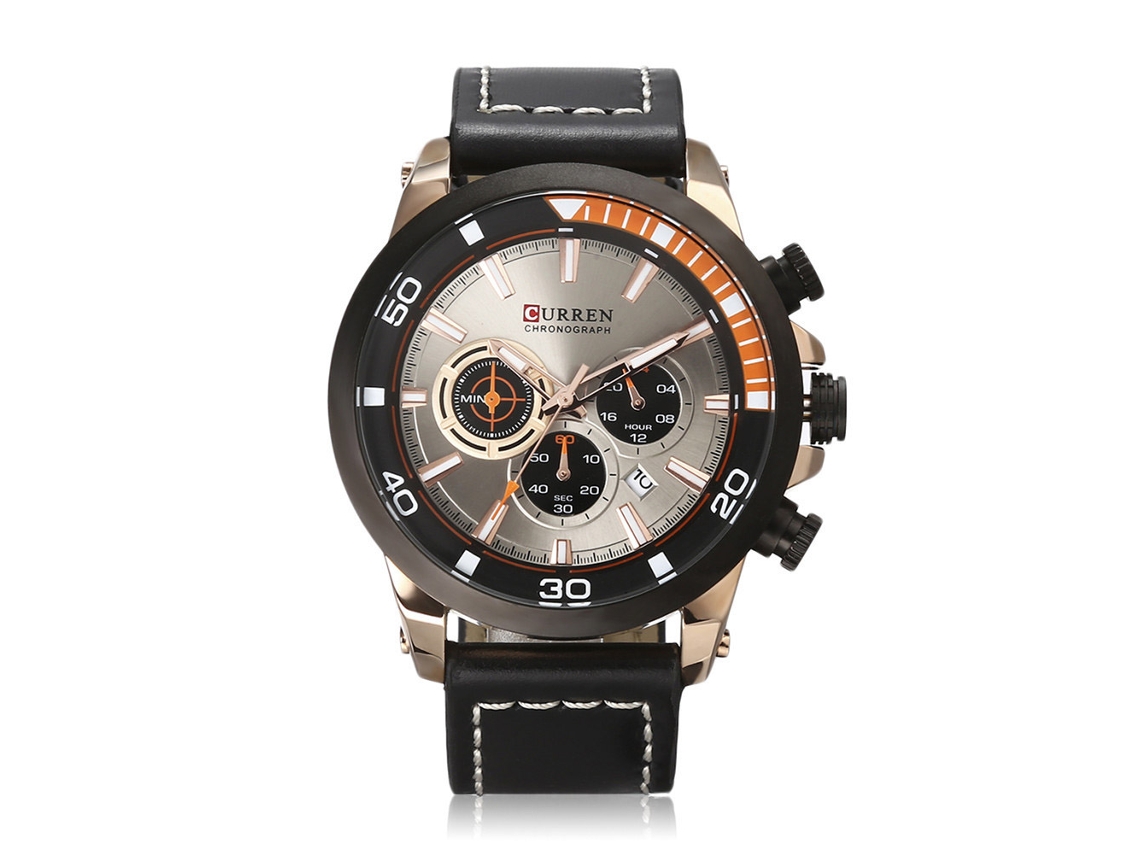 Reloj Hombre De Moda Curren Cuarzo Correa De Cuero Piel Resistente Al Agua Oro Rosa Gris