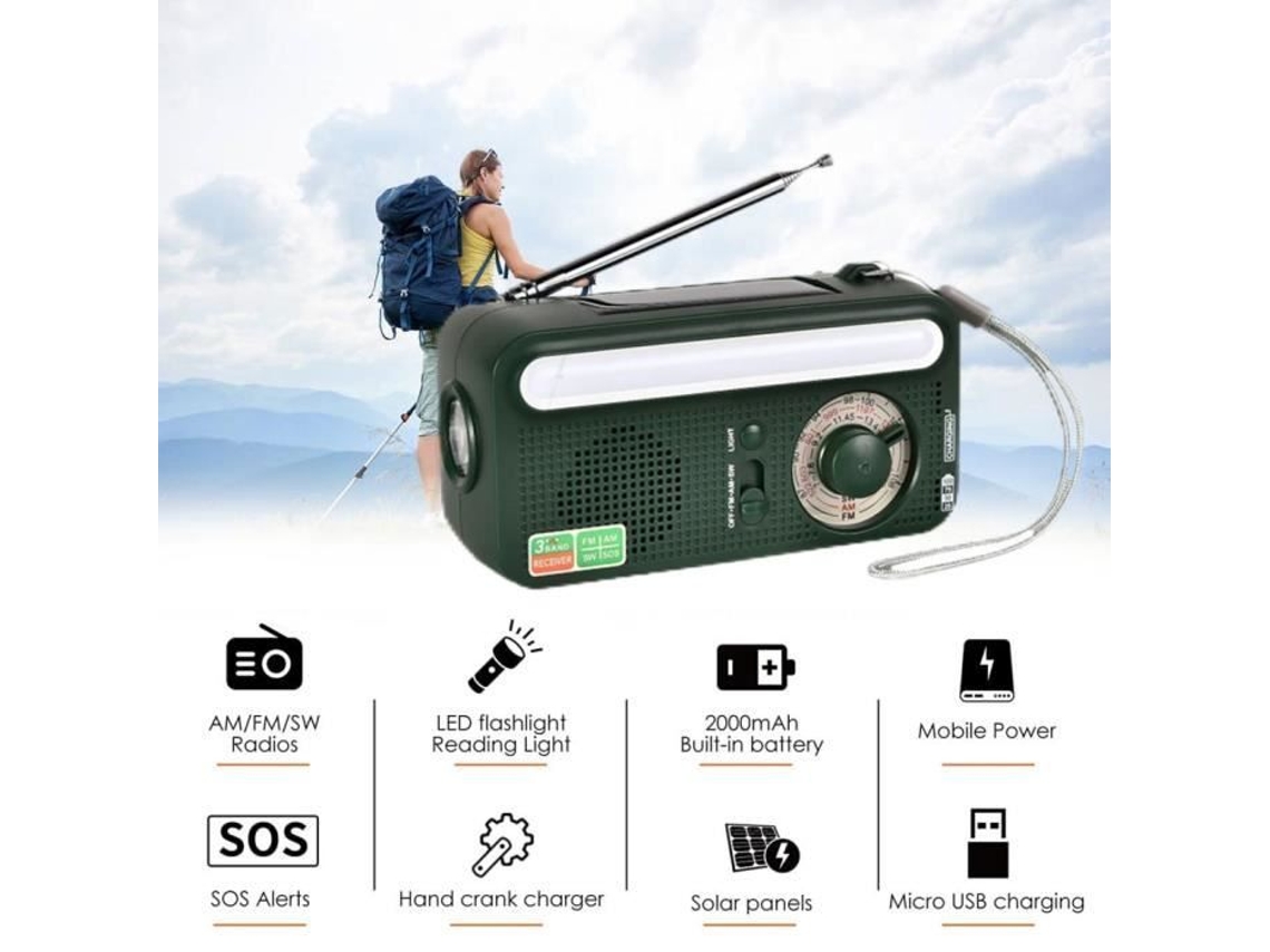 Rádio De Emergência Rádio Portátil Com Manivela Solar Am Fm Wb Rádio Dínamo Multibanda Com Função De Vídeo Separada