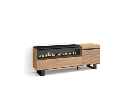 Mueble TV Televisión, 150x57x35cm, Para TV hasta 65, Chimenea eléctrica, Diseño industrial, Roble SKRAUT HOME
