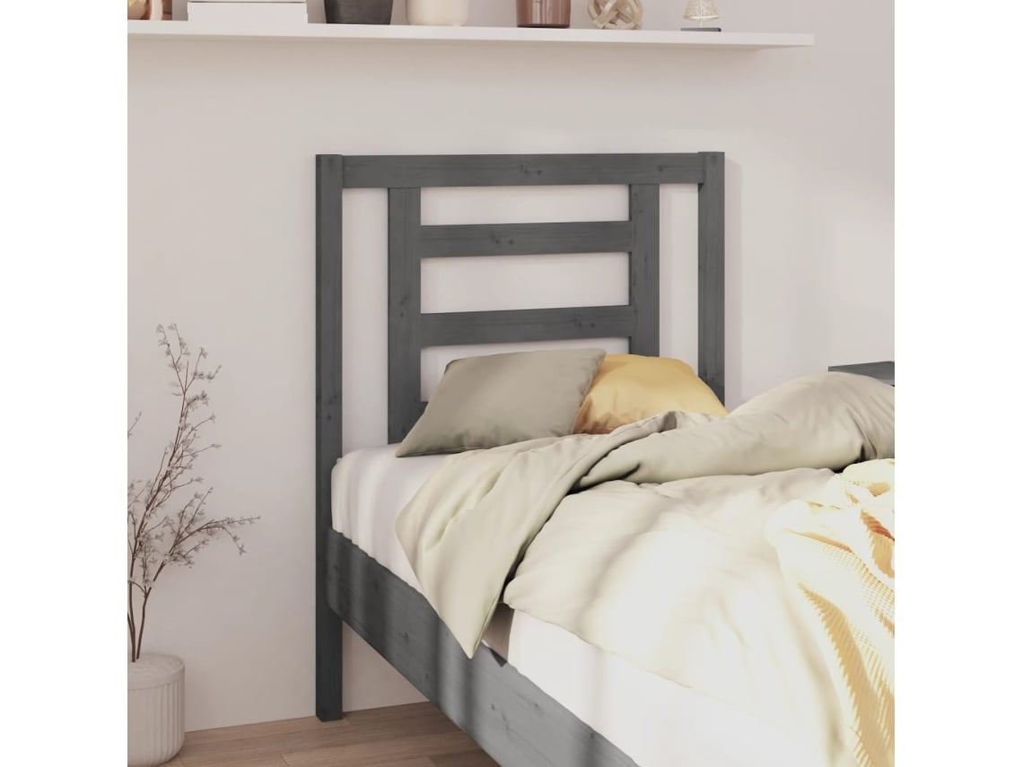 Cabecero De Cama Madera Maciza De Pino Gris 81x4x100 Cm