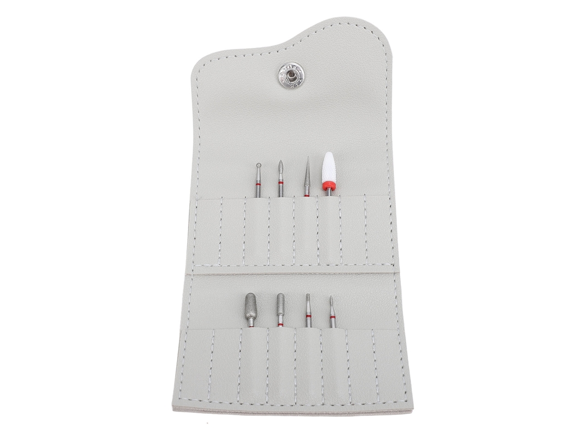 Kit de brocas para taladro de uñas Kkml con bolsa de cuero sintético, 8 piezas, acero inoxidable, gris, portátil.