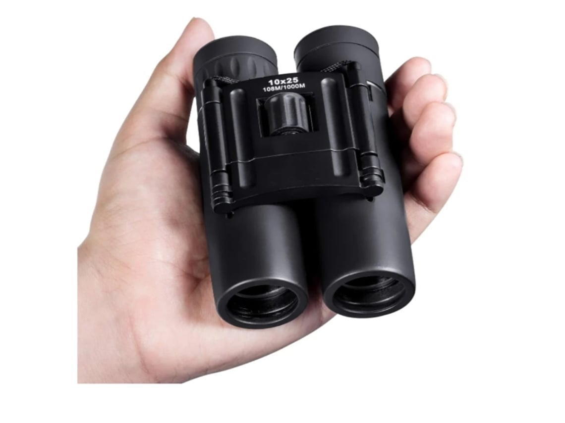 Binoculares compactos Chennls 10x25, pequeños y ligeros, de bolsillo, plegables con lentes multicapa para viajes y senderismo, color negro