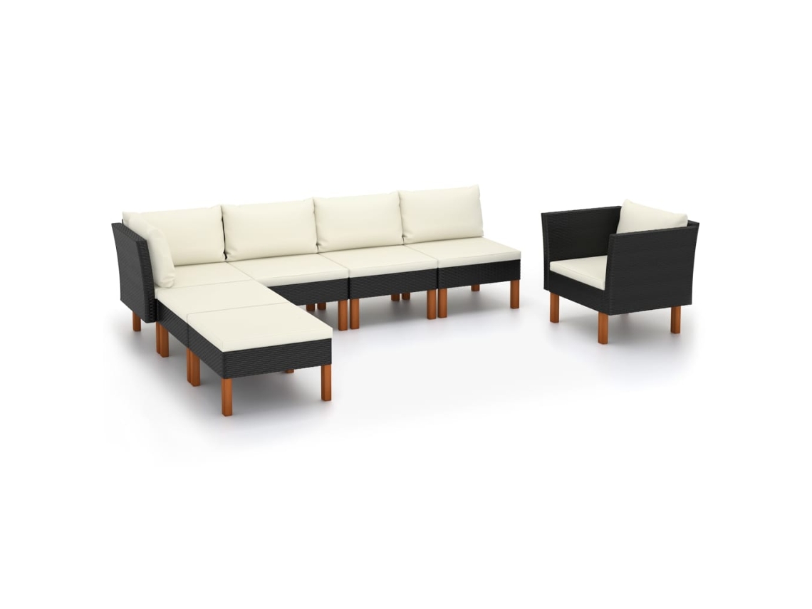 Conjunto de jardín de 7 piezas en mimbre y madera de eucalipto en negro DKD Home Decor