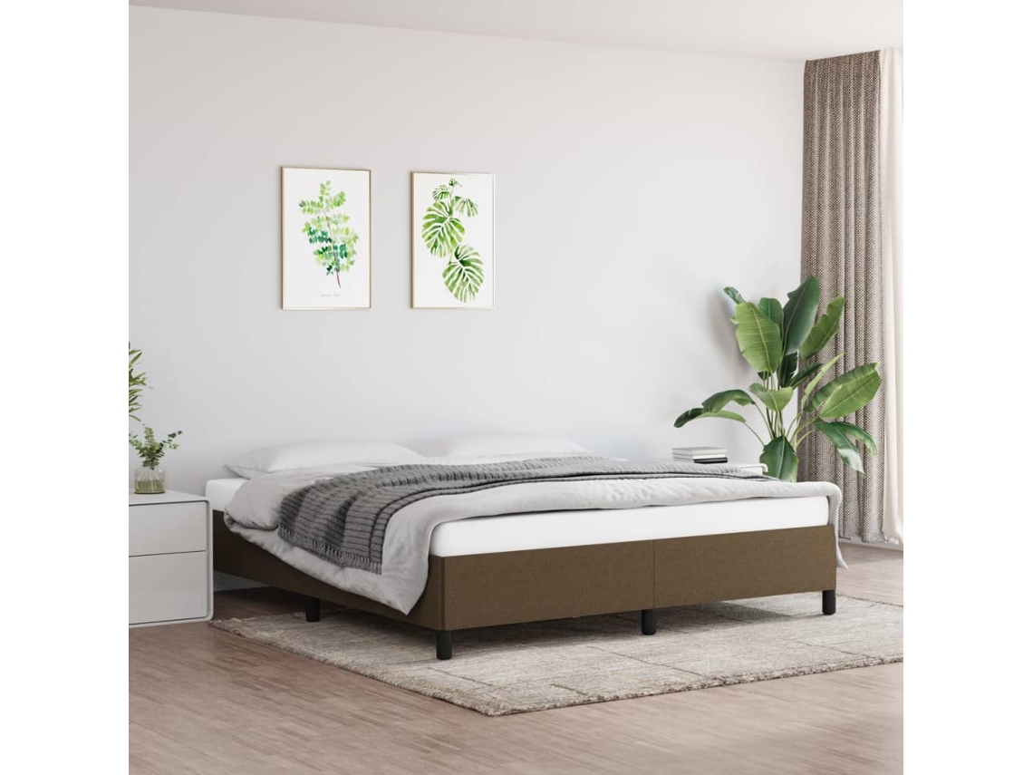 Cama Sin Colchón De Tela Marrón Oscuro 160x200 Cm