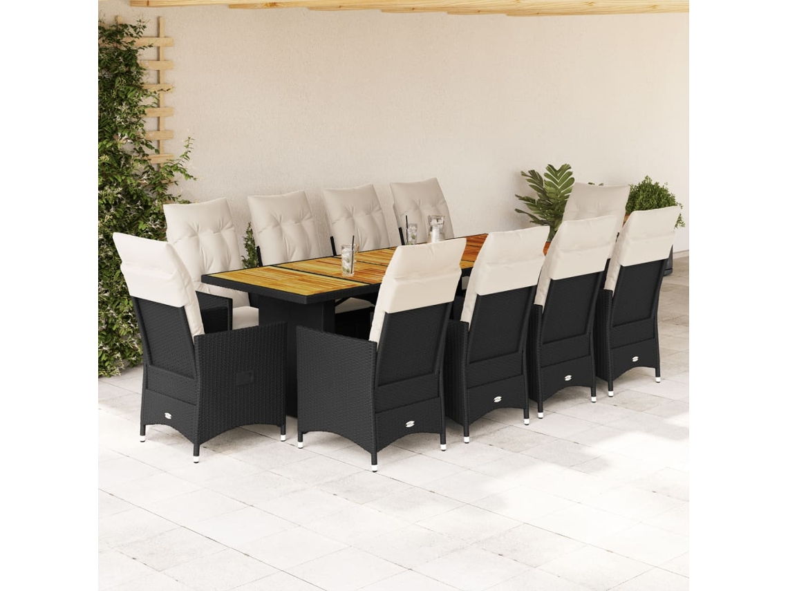 Conjunto de bistró de jardín de 11 piezas DKD Home Decor con cojines de mimbre negros