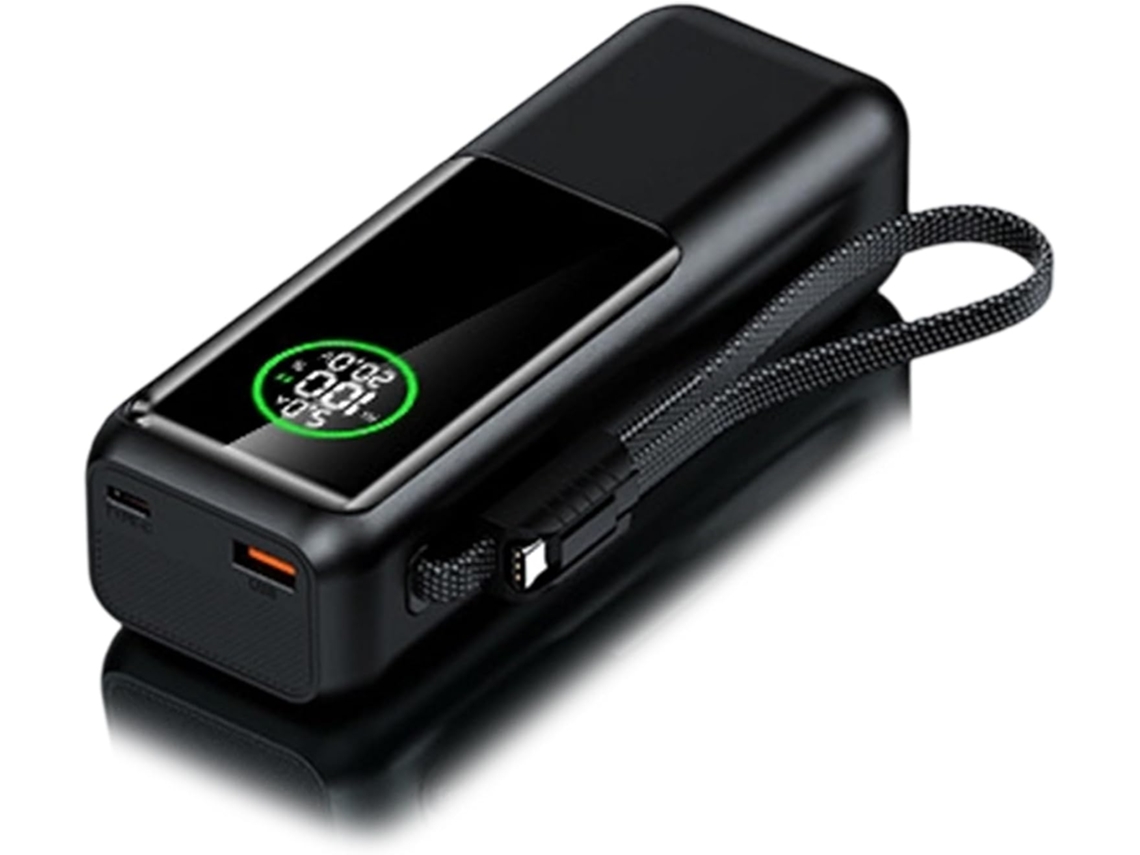 Batería Externa Compacta De 20.000 Mah Con Cable Retráctil Y Carga Rápida.