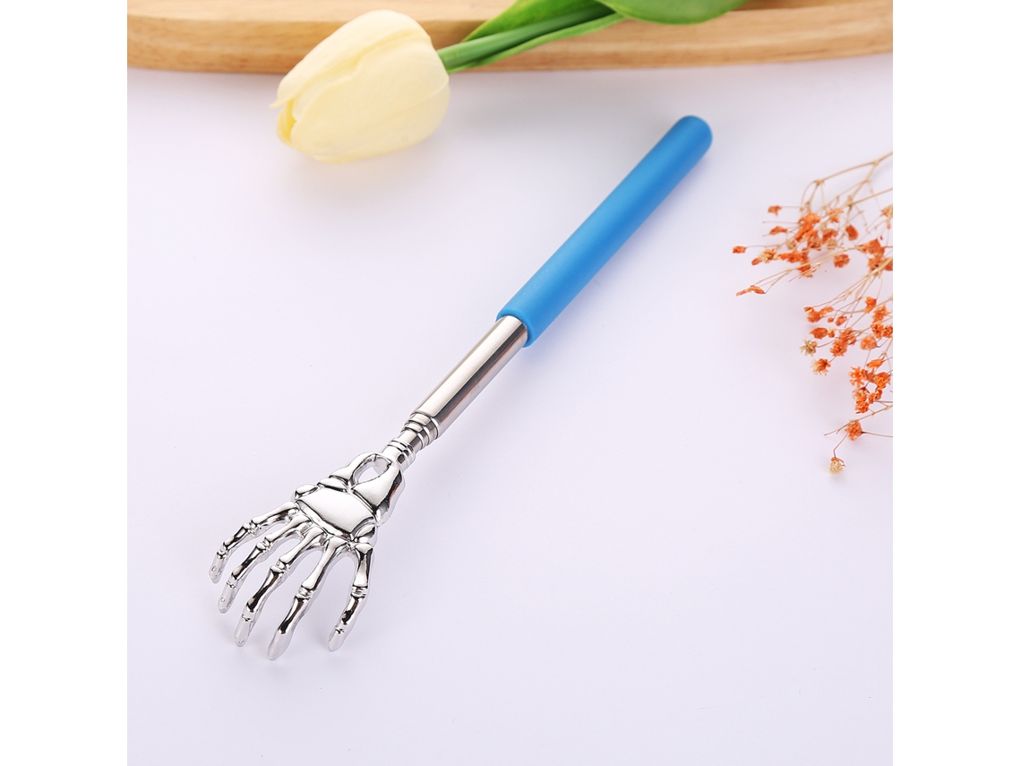 (azul) Herramienta De Masaje De Raspado De Espalda Telescópica De Acero Inoxidable Con Mango De Pata De Gato