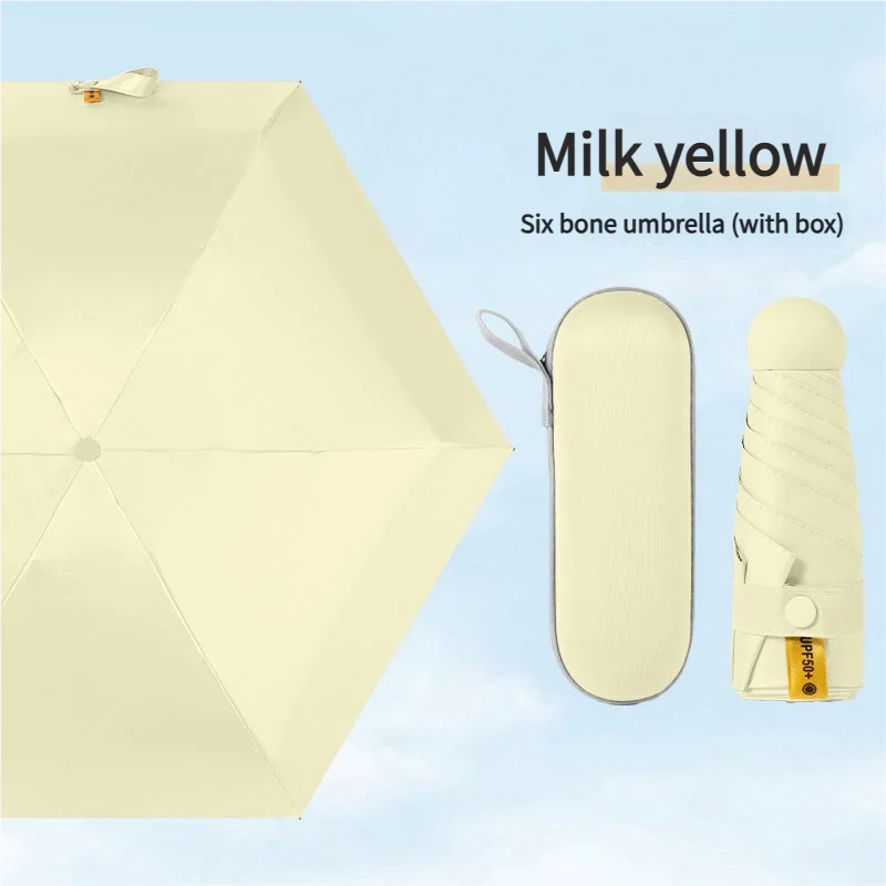 Paraguas De Mujer (amarillo Leche), Protección Uv, Apto Para Sol Y Lluvia, Paraguas De Bolsillo.