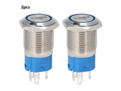2 Interruptores Pulsadores De 5 Pines Con Reinicio Automático, Luz Azul De 24 V Cc, Acero Inoxidable, 16 Mm