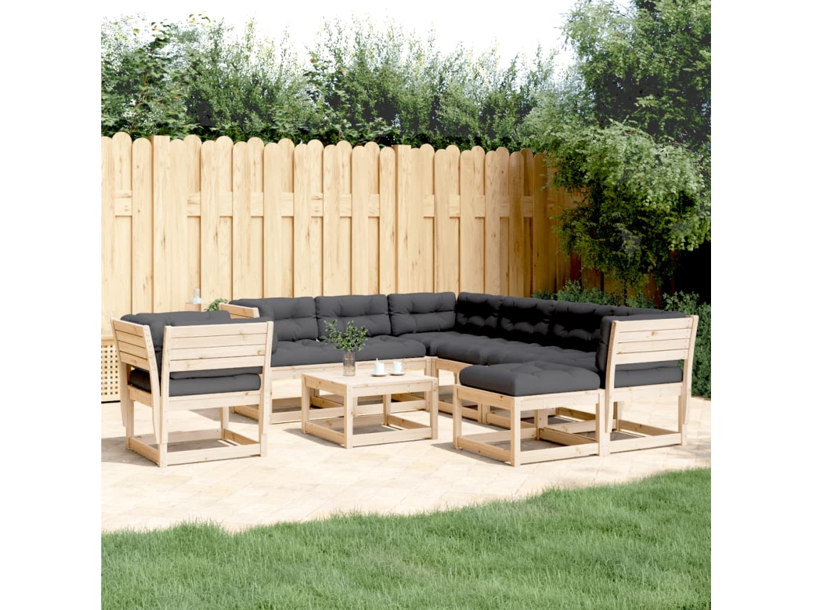 Conjunto de muebles de jardín con cojines de pino macizo, Dkd Home Decor