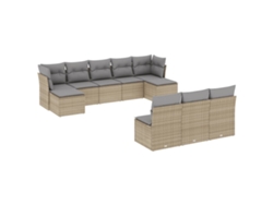 Conjunto de 10 sofás de jardín con cojines de mimbre, beige, EXCLUSIVO DE LA CASA