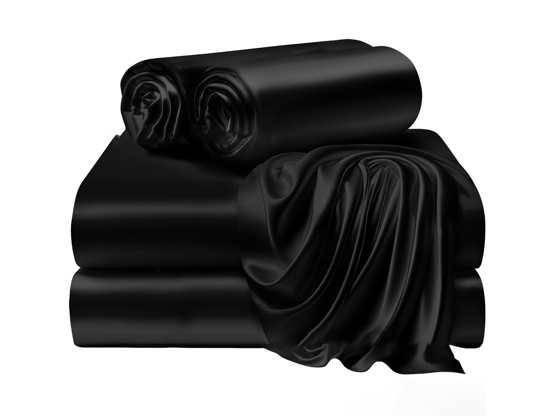 4pack Juego De Sábanas Ajustables De Satén Chrui 100% Poliéster 198x203x35cm (negro)