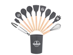 Juego de 12 utensilios de cocina de silicona antiadherentes sin BPA, color gris