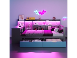 Sofá Cama 90x200cm, Escritorio, Biblioteca, Led, Enchufes, Cajones, Almacenamiento, Capacidad 120kg, Sin Colchón, Negro Y Azul