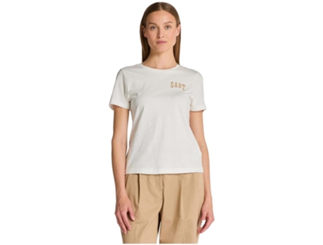 Camiseta de Mujer GANT Corta Logo Detail Crew Beige (XL)