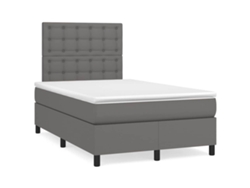 Cama Box Spring Con Colchón Led Cuero Sintético Gris 120x190 Cm