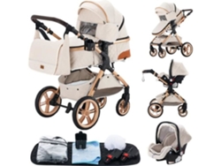 Cochecito 3 en 1 Yazoco con capazo y silla de auto, hasta 15 kg, color blanco