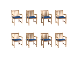 Sillas de jardín con cojines azul rey, 8 piezas, teca maciza, DKD Home Decor
