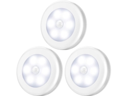 Linjou Juego De 3 Luces Nocturnas Con Sensor De Movimiento, Luz Nocturna Para Armario, Funciona Con Pilas, Color Blanco.