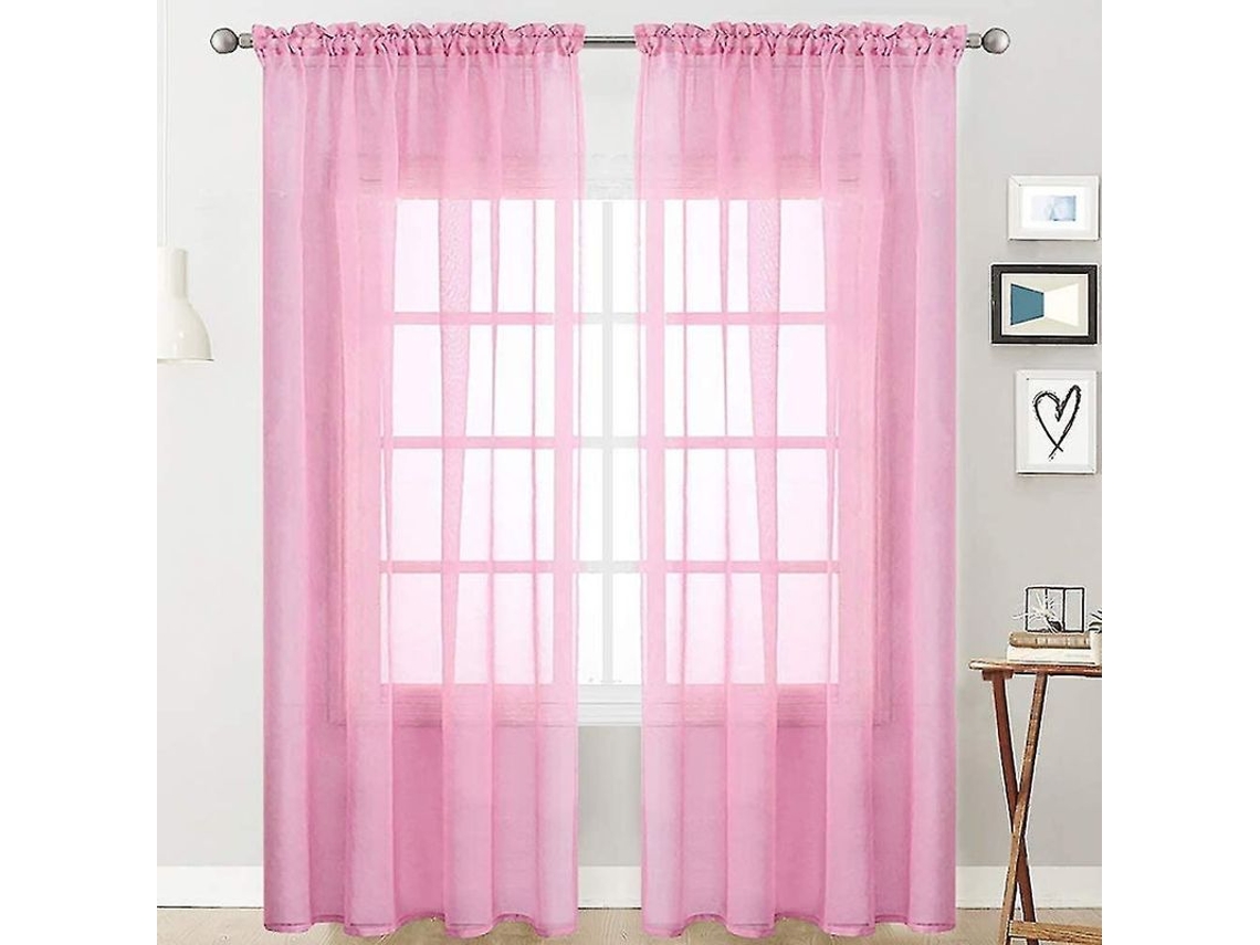 Rebe-cortinas Transparentes De Poliéster Con Volantes Estilo Lino Bgs 100x250 Cm Rosa